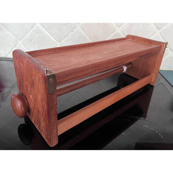 Goodwood Teak Roll Dispenser with Shelf MCM paper towels foil plastic wrap - Picture 3 of 6